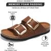 imageProject Cloud Genuine Leather Flat Sandals Comfortable Beach Essentials Womens Sandals Memory Foam Vacation Essentials Slides for Women Footwear SantoriniBrown