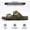 imageProject Cloud Genuine Leather Flat Sandals Comfortable Beach Essentials Womens Sandals Memory Foam Vacation Essentials Slides for Women Footwear SantoriniOlive