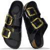 imageProject Cloud Genuine Leather Flat Sandals Comfortable Beach Essentials Womens Sandals Memory Foam Vacation Essentials Slides for Women Footwear SantoriniBlack Patent