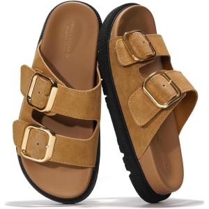 imageProject Cloud 100 Genuine Leather Slides for Women Platform Sandals Women Comfortable Summer Sandals Memory foam Insole Womens Slides with Straps  Casual Wear Womens Sandals SharlTan