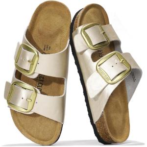 imageProject Cloud Genuine Leather Flat Sandals Comfortable Beach Essentials Womens Sandals Memory Foam Vacation Essentials Slides for Women Footwear SantoriniRosegold