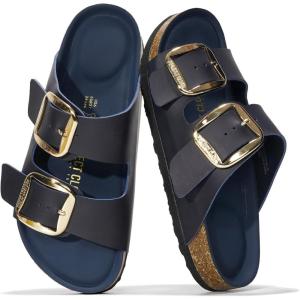 imageProject Cloud Genuine Leather Flat Sandals Comfortable Beach Essentials Womens Sandals Memory Foam Vacation Essentials Slides for Women Footwear SantoriniNavy