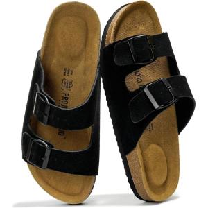 imageProject Cloud Genuine Leather Mens Sandals with Memory Foam  Men Footwear ampamp Slides with Cork Footbed  Flip Flops with Straps  NonSlip Sandals ArizonaBlack