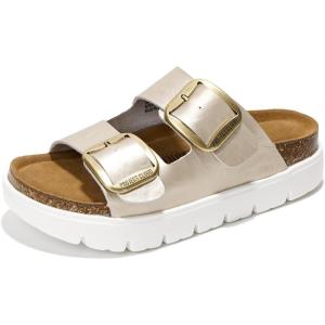 imageProject Cloud Genuine Leather Platform Sandals Women Footwear  Wedge Chunky Sandals Womens sandals with Memory Foam Insole and Cork Footbed Greece ChunkyLight Gold