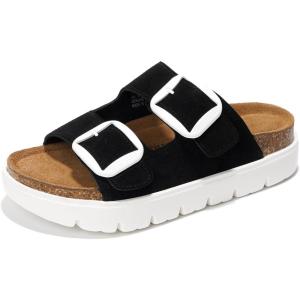 imageProject Cloud Genuine Leather Platform Sandals Women Footwear  Wedge Chunky Sandals Womens sandals with Memory Foam Insole and Cork Footbed Greece ChunkyBlack Suede