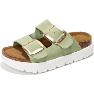 imageProject Cloud Genuine Leather Platform Sandals Women Footwear  Wedge Chunky Sandals Womens sandals with Memory Foam Insole and Cork Footbed Greece ChunkySage Suede