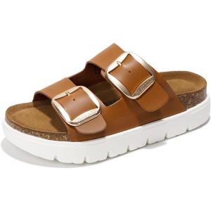 imageProject Cloud Genuine Leather Platform Sandals Women Footwear  Wedge Chunky Sandals Womens sandals with Memory Foam Insole and Cork Footbed Greece ChunkyTan