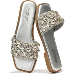 imageProject Cloud Womens Sandals ampamp Flats Slippers  Rhinestone Sandals for Women 2025 Memory Foam Flats for Women NonSlip Womens Sandals Slides for Women Footwear Summer Sandals RosemarySilver