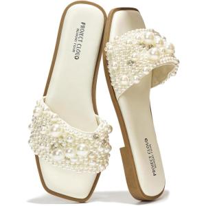 imageProject Cloud Womens Sandals ampamp Flats Slippers  Rhinestone Sandals for Women 2025 Memory Foam Flats for Women NonSlip Womens Sandals Slides for Women Footwear Summer Sandals RosemaryWhite