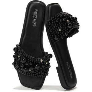 imageProject Cloud Womens Sandals ampamp Flats Slippers  Rhinestone Sandals for Women 2025 Memory Foam Flats for Women NonSlip Womens Sandals Slides for Women Footwear Summer Sandals RosemaryBlack