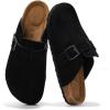 imageProject Cloud Mens Clogs  Full Grain Genuine Leather Memory Foam Slippers for Men Arch Support Mens Slippers  Non Slip Clogs for Men Cork Footbed  Mens Mules ampamp Clogs BrooklynBlack Suede