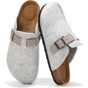imageProject Cloud Mens Clogs  Full Grain Genuine Leather Memory Foam Slippers for Men Arch Support Mens Slippers  Non Slip Clogs for Men Cork Footbed  Mens Mules ampamp Clogs BrooklynLight Grey