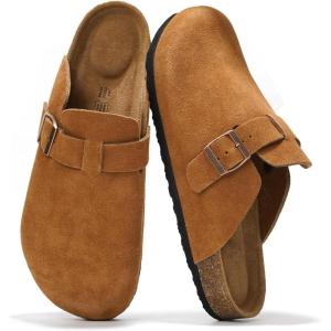 imageProject Cloud Mens Clogs  Full Grain Genuine Leather Memory Foam Slippers for Men Arch Support Mens Slippers  Non Slip Clogs for Men Cork Footbed  Mens Mules ampamp Clogs BrooklynChestnut Suede
