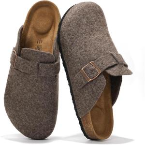 imageProject Cloud Mens Clogs  Full Grain Genuine Leather Memory Foam Slippers for Men Arch Support Mens Slippers  Non Slip Clogs for Men Cork Footbed  Mens Mules ampamp Clogs BrooklynBrown Wool