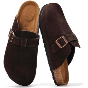 imageProject Cloud Mens Clogs  Full Grain Genuine Leather Memory Foam Slippers for Men Arch Support Mens Slippers  Non Slip Clogs for Men Cork Footbed  Mens Mules ampamp Clogs BrooklynChocolate Suede