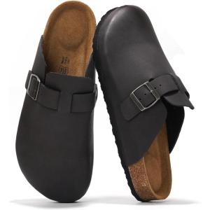 imageProject Cloud Mens Clogs  Full Grain Genuine Leather Memory Foam Slippers for Men Arch Support Mens Slippers  Non Slip Clogs for Men Cork Footbed  Mens Mules ampamp Clogs BrooklynBlack