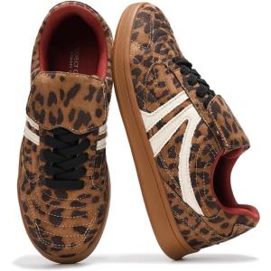 imageProject Cloud Leather Womens Sneakers  Memory Foam Casual Sneakers for Women Footwear Lace Up Womens Fashion Sneakers  NonSlip Shoes for Women Trendy Shoes Womens MadridLeopard