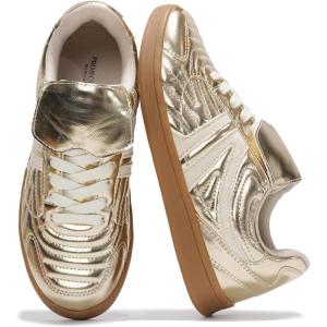 imageProject Cloud Leather Womens Sneakers  Memory Foam Casual Sneakers for Women Footwear Lace Up Womens Fashion Sneakers  NonSlip Shoes for Women Trendy Shoes Womens MadridGold