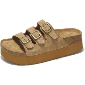 imageProject Cloud 100 Genuine Suede Womens Sandals  Wedges ampamp Platform Sandals Women with Soft Lining ampamp Memory Foam  NonSlip Wedge Sandals for Women  3 Strap Women Footwear DyanChestnut