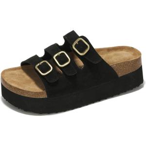 imageProject Cloud 100 Genuine Suede Womens Sandals  Wedges ampamp Platform Sandals Women with Soft Lining ampamp Memory Foam  NonSlip Wedge Sandals for Women  3 Strap Women Footwear DyanBlack