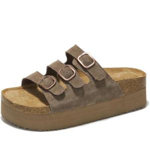 imageProject Cloud 100 Genuine Suede Womens Sandals  Wedges ampamp Platform Sandals Women with Soft Lining ampamp Memory Foam  NonSlip Wedge Sandals for Women  3 Strap Women Footwear DyanChocolate