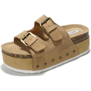 imageProject Cloud Platform Sandals Women Genuine Leather Footbed Wedge Sandals for Women 2025 Comfortable NonSlip Womens Sandals Platform Heels Womens Footwear OliyTaupe