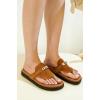 imageProject Cloud Genuine Leather Womens Sandals  Memory Foam Summer Sandals for Women 2025  Slip on Slides for Women Mules Sandals Women Footwear Non Slip Beach Sandals for Woman VitaCognac
