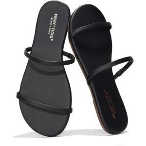 imageProject Cloud Flip flops for Women  Memory Foam Summer Sandals for Women 2025  Vegan Leather Beach Sandals  Slip On Beach Essentials Slides TransitionBlack