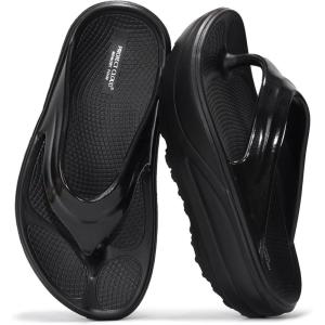 imageProject Cloud Flip Flops for Women Footwear  Lightweight Platform Sandals Women Beach Vacation Essentials with Bouncy Rubber Latex Insole Non Slip Durable and Soft Slippers AbraBlack