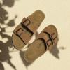 imageProject Cloud Genuine Leather Mens Sandals with Memory Foam Natural Cork Footbed Slides for Men Footwear  NonSlip DoubleStrap Buckle Sandals ArizonaTan