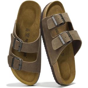 imageProject Cloud Genuine Leather Mens Sandals with Memory Foam Natural Cork Footbed Slides for Men Footwear  NonSlip DoubleStrap Buckle Sandals ArizonaChocolate
