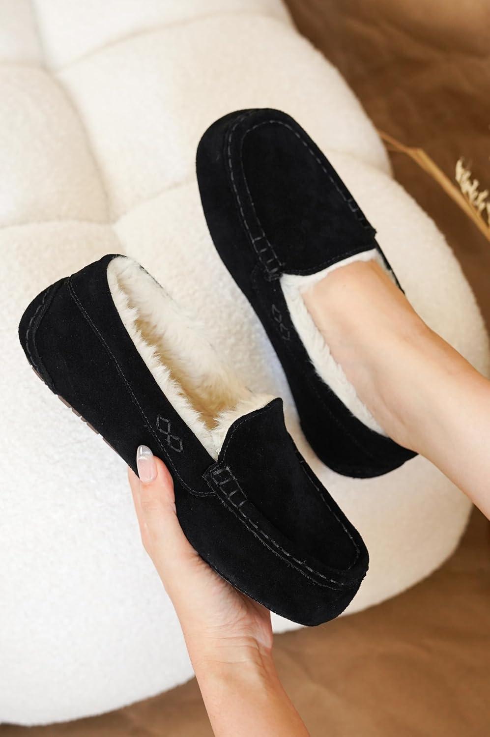 imageProject Cloud Genuine Suede Loafers for Women  Comfortable Outdoor Slippers for Women Footwear with Memory Foam  Womens Slippers  Stylish Womens Moccasin CathiBlack