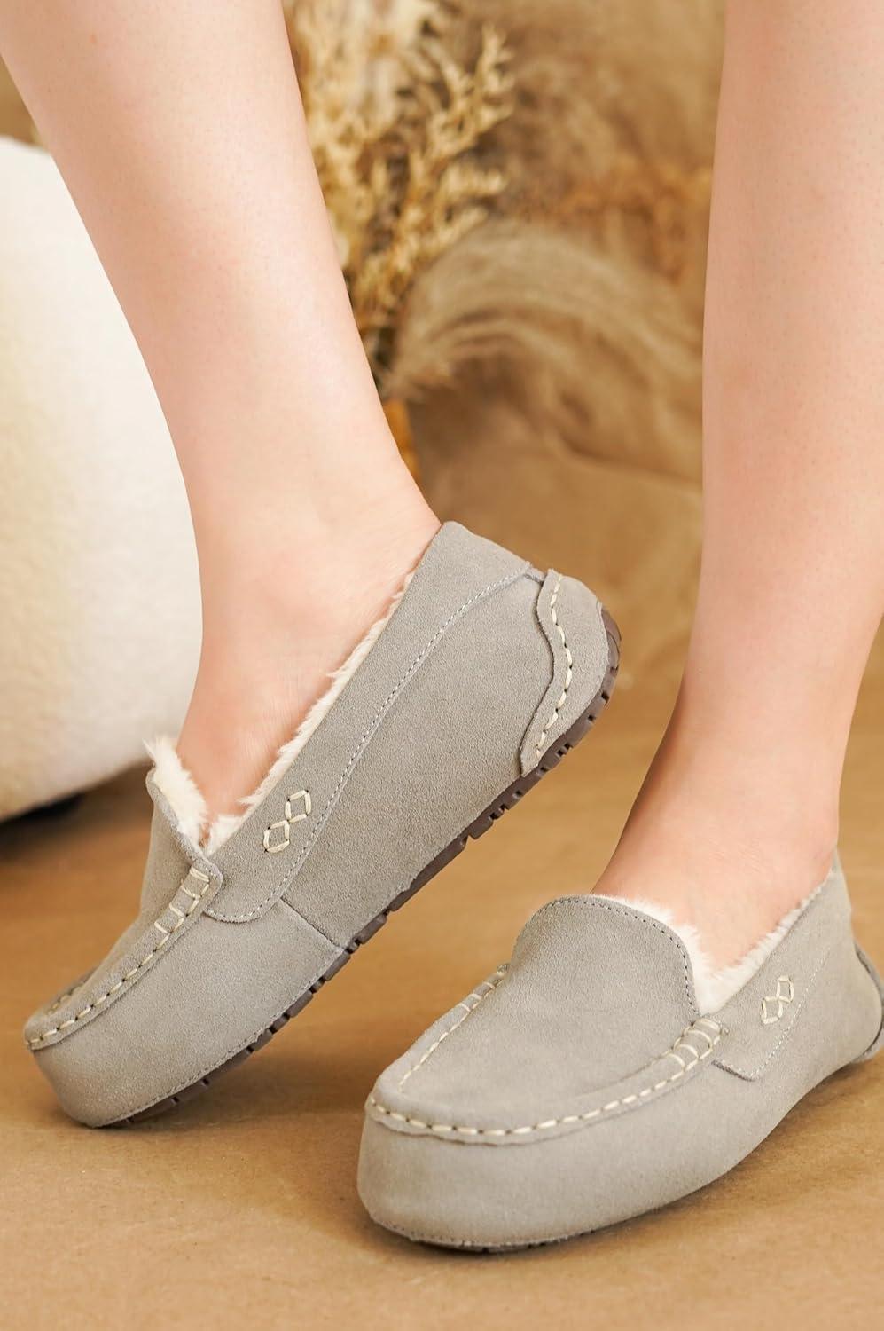 imageProject Cloud Genuine Suede Loafers for Women  Comfortable Outdoor Slippers for Women Footwear with Memory Foam  Womens Slippers  Stylish Womens Moccasin CathiGrey