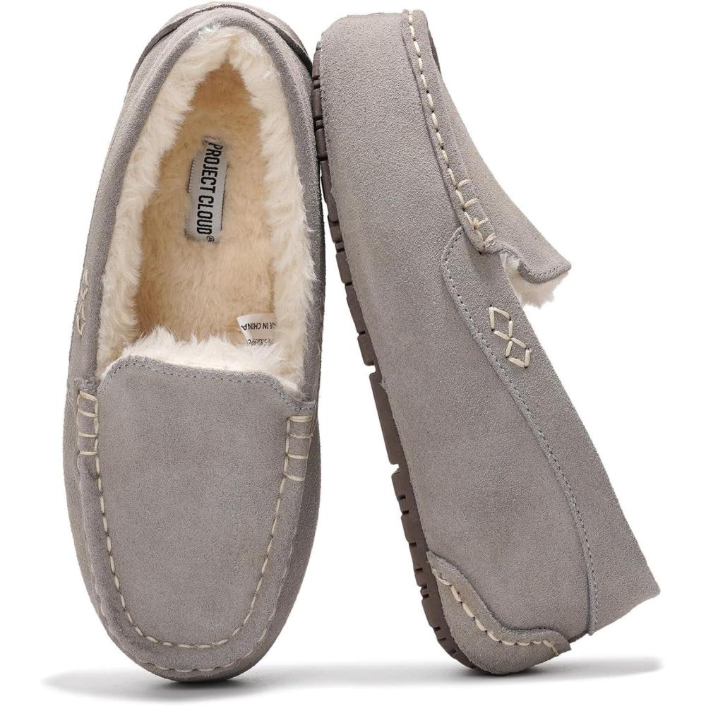 imageProject Cloud Genuine Suede Loafers for Women  Comfortable Outdoor Slippers for Women Footwear with Memory Foam  Womens Slippers  Stylish Womens Moccasin CathiGrey