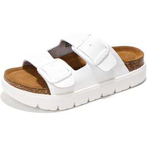 imageProject Cloud Genuine Leather Platform Sandals Women Footwear  Wedge Chunky Sandals Womens sandals with Memory Foam Insole and Cork Footbed GREECECHUNKYWhite