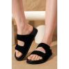imageProject Cloud Genuine Leather Memory Foam Womens Sandals  Stylish and Comfortable Double Strap Slip In Slides for Women  Perfect Summer Sandals for Women 2025 SleekBlack Suede