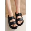 imageProject Cloud Genuine Leather Memory Foam Womens Sandals  Stylish and Comfortable Double Strap Slip In Slides for Women  Perfect Summer Sandals for Women 2025 SleekBlack