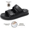 imageProject Cloud Genuine Leather Memory Foam Womens Sandals  Stylish and Comfortable Double Strap Slip In Slides for Women  Perfect Summer Sandals for Women 2025 SleekBlack