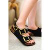 imageProject Cloud Genuine Leather Summer Sandals for Women 2025  Memory Foam Slingback Womens Sandals Comfortable and Non Slip Beach Slides with Big Buckle GardaBlack