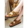 imageProject Cloud Genuine Leather Summer Sandals for Women 2025  Memory Foam Slingback Womens Sandals Comfortable and Non Slip Beach Slides with Big Buckle GardaTan