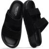 imageProject Cloud Genuine Leather Memory Foam Womens Sandals  Stylish and Comfortable Double Strap Slip In Slides for Women  Perfect Summer Sandals for Women 2025 SleekBlack Suede