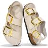 imageProject Cloud Genuine Leather Summer Sandals for Women 2025  Memory Foam Slingback Womens Sandals Comfortable and Non Slip Beach Slides with Big Buckle GardaBeige