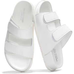 imageProject Cloud Genuine Leather Memory Foam Womens Sandals  Stylish and Comfortable Double Strap Slip In Slides for Women  Perfect Summer Sandals for Women 2025 SleekWhite
