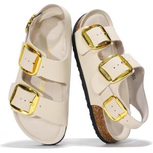 imageProject Cloud Genuine Leather Summer Sandals for Women 2025  Memory Foam Slingback Womens Sandals Comfortable and Non Slip Beach Slides with Big Buckle GardaBeige
