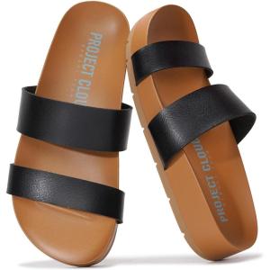 imageProject Cloud Slide Sandals Women Footwear with Memory Foam Insole  Lightweight Twostrap and NonSlip Vegan Leather Platform Slides  Summer Sandals for Women 2025 HILLTOPBlack