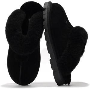 imageProject Cloud House Slippers for Women  Genuine Leather ampamp Natural Fur Lining Fluffy Slippers  Cozy Memory Foam Womens Shoes HedyBlack