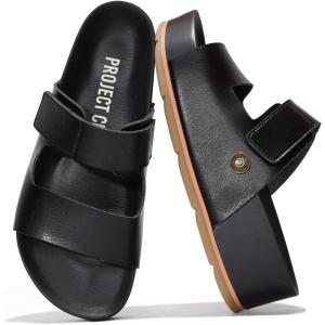 imageProject Cloud Platform Sandals Women Footwear  Genuine Leather Beach Summer Wedges with Comfortable Memory Foam Insole  Non Slip ampamp Lightweight Wedge Sandals for Women 2025 PismoBlackvegan Leather