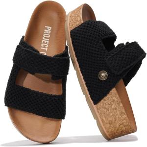 imageProject Cloud Platform Sandals Women Footwear  Genuine Leather Beach Summer Wedges with Comfortable Memory Foam Insole  Non Slip ampamp Lightweight Wedge Sandals for Women 2025 PismoBlack Crochet