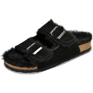 imageProject Cloud Genuine Suede House Slippers for women  Cozy Womens Sandals Shearling Fur Lining Slides for Women Footwear  Adjustable Straps Sandals for Women 2025 DianeaBlack