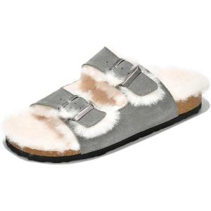 imageProject Cloud Genuine Suede House Slippers for women  Cozy Womens Sandals Shearling Fur Lining Slides for Women Footwear  Adjustable Straps Sandals for Women 2025 DianeaGrey